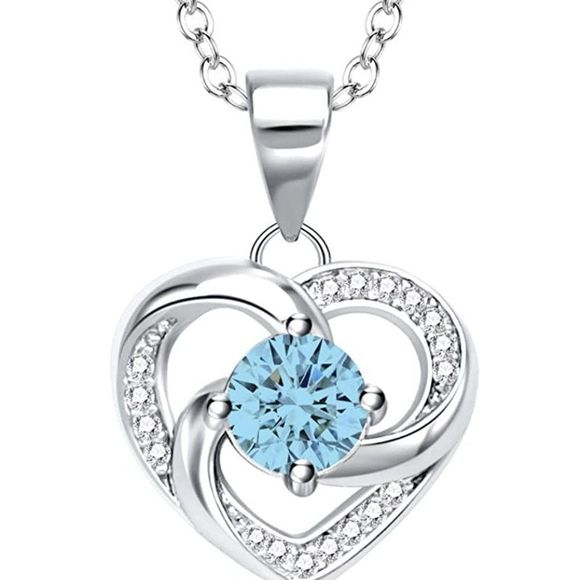 ITS4YEO 925 Sterling Silver Heart Birthstone Necklace Zircon Pendant Necklaces